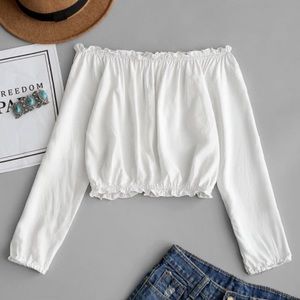 White Long Sleeve Crop Top